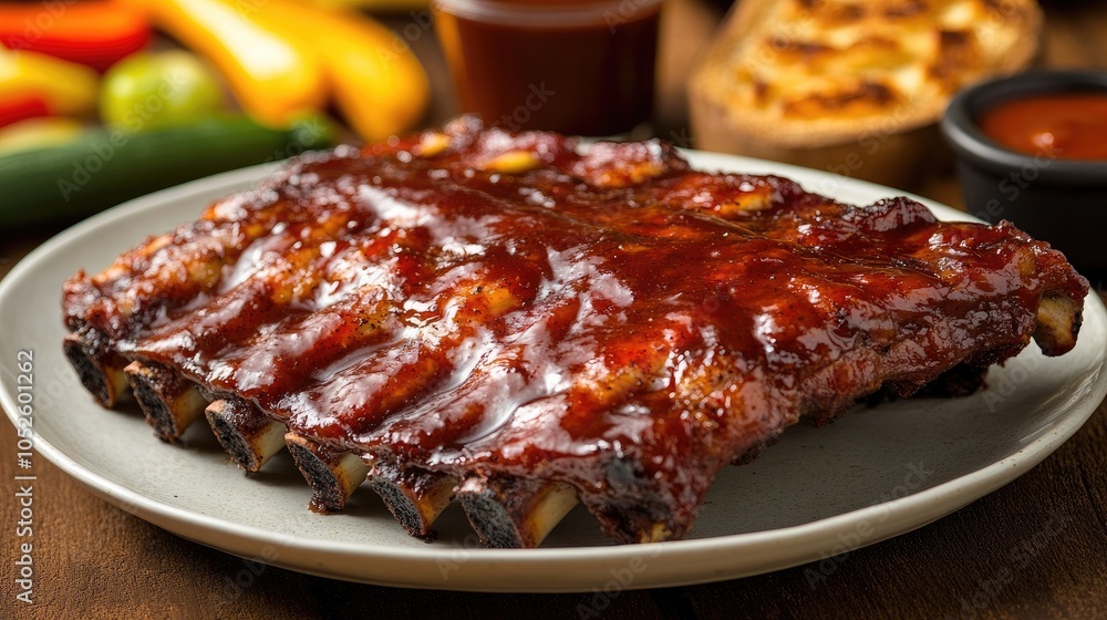 Delicious Barbecue Ribs on a Plate with Sides Delicious Barbecue Ribs on a Plate with Sides