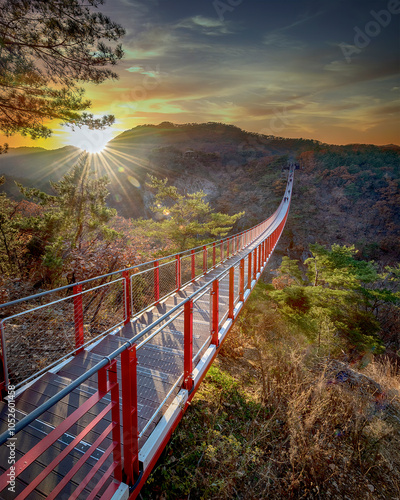 Rocking suspension bridge at Gamaksan Mountain in South Korea.