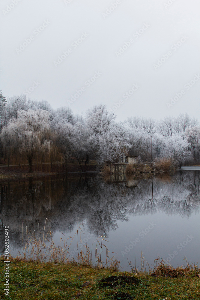 Winter landscape in Moldova on a cloudy day.