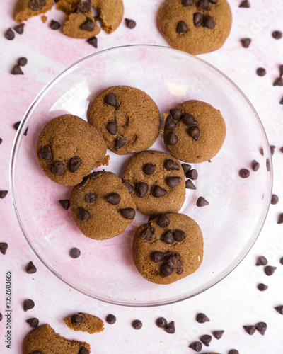 Chocolate cookies with choco chips photo