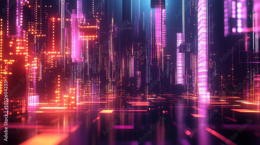 Neon Cityscape with Glowing Lines and Lights Neon Cityscape with Glowing Lines and Lights
