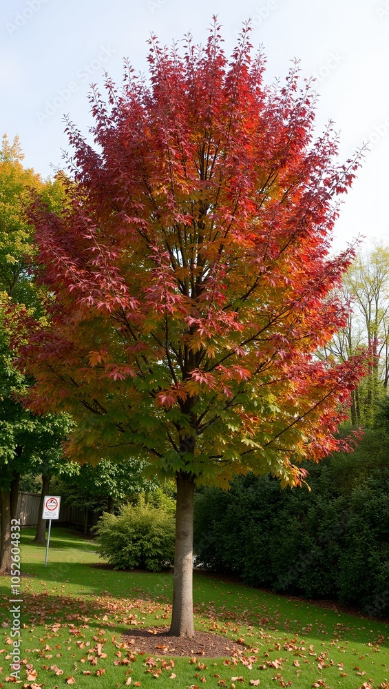 Naklejka premium Vibrant Chinese tallow tree with heart shaped leaves in fall colors