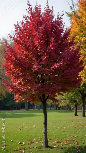 Vibrant Chinese tallow tree with heart shaped leaves in fall colors