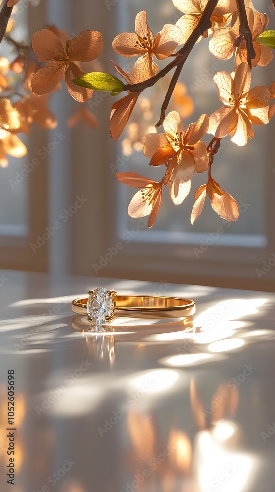 Fototapeta premium Elegant Ring with Blooming Flowers in Soft Light
