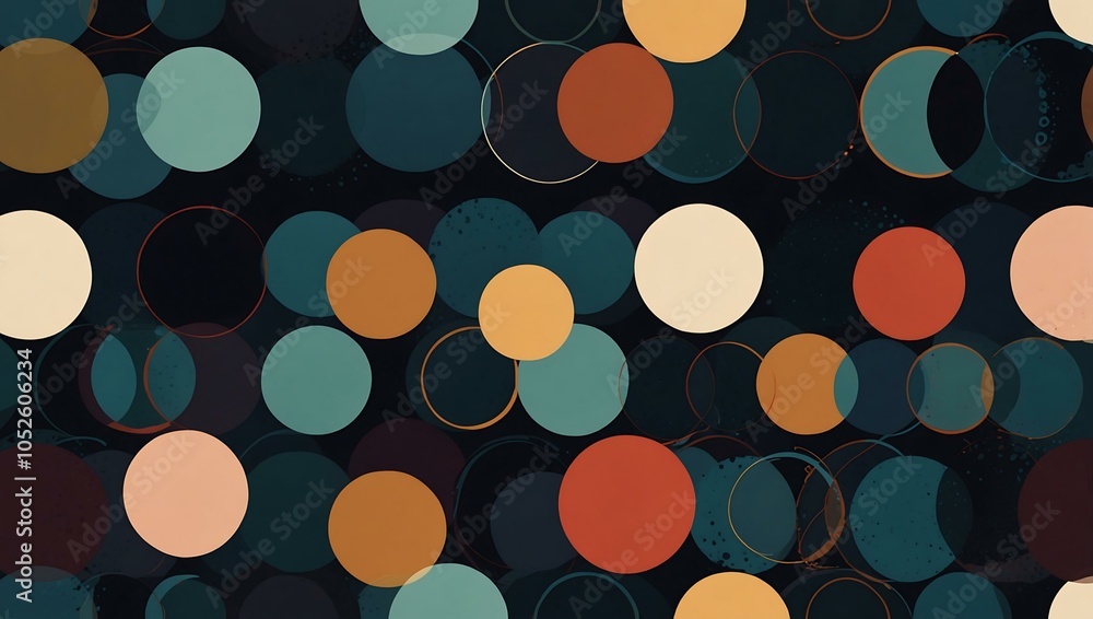 Seamless geometric pattern featuring circles. Seamless geometric pattern featuring circles.