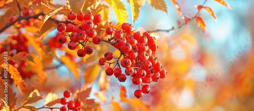 Rowan Tree With Full Ripe Berries Autumn Landscape photo