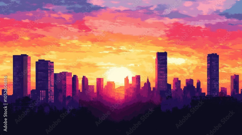 Vibrant Sunset Over City Skyline