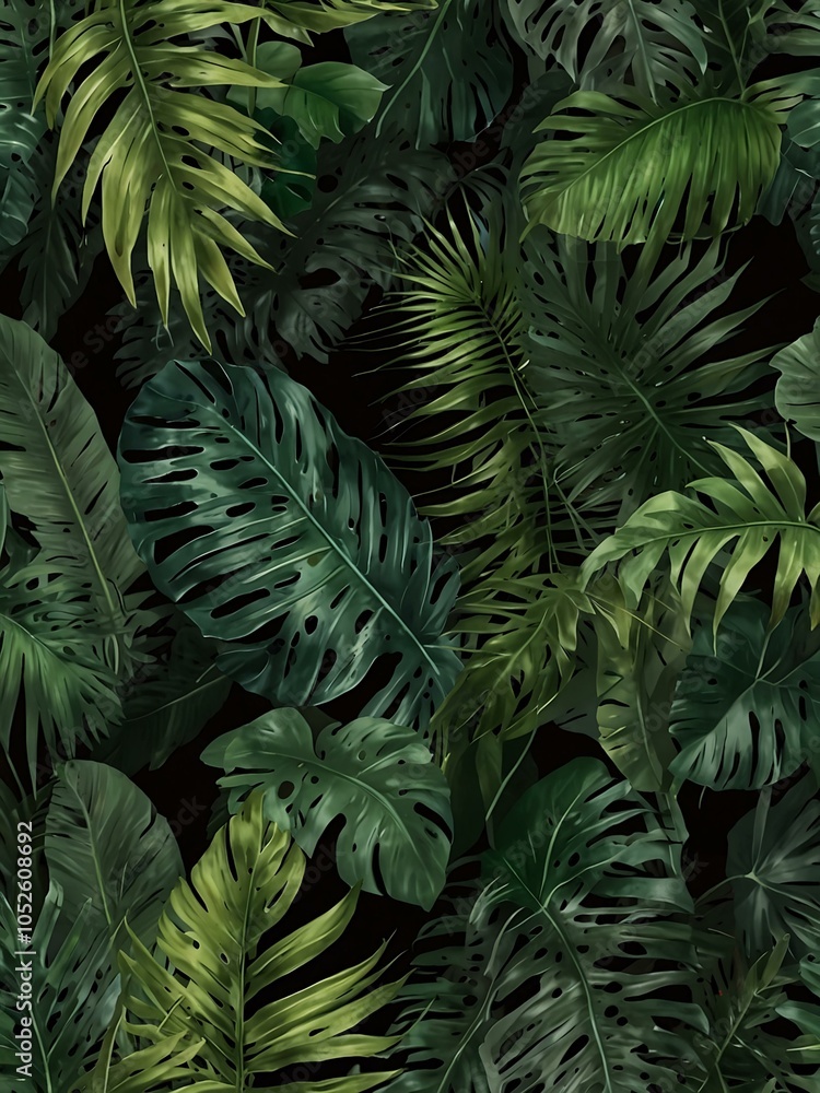 Fototapeta premium Soft green backdrop with tropical leaves.