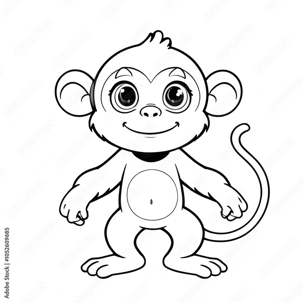 Obraz premium cartoon monkey coloring book pages, black and white designs for kids and toddlers, a resource for preschool teachers 