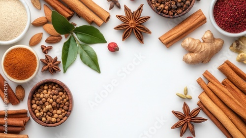 Wallpaper Mural background food, copy space, place for text, various spices on a white background Torontodigital.ca
