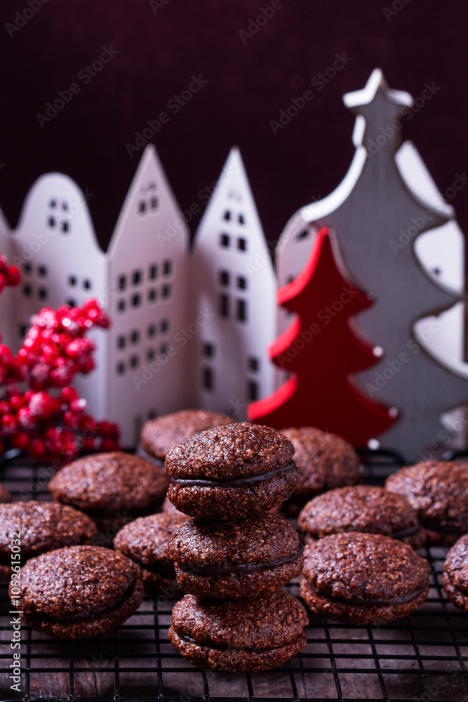 Baci de Alassio, Italian cookie made from nut dough and filled with chocolate ganache.