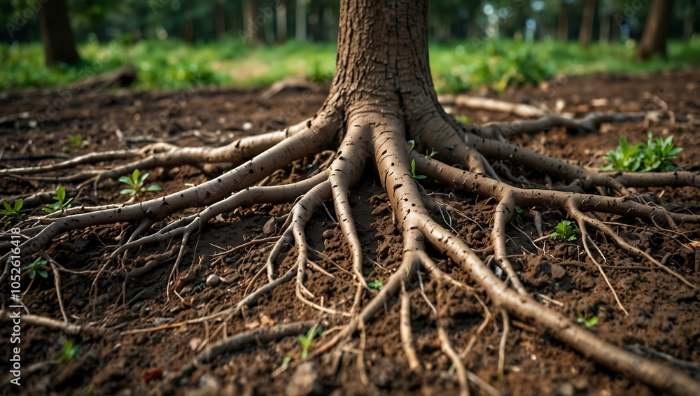 Fototapeta premium Tree roots emerging from the ground.
