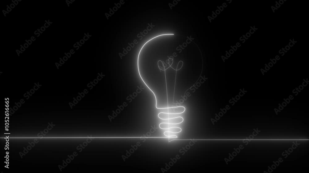 Self drawing simple animation of single continuous one line drawing of light bulb Neon electric bulb icon animation. Self drawing simple animation of single continuous one line drawing of light bulb Neon electric bulb icon animation.