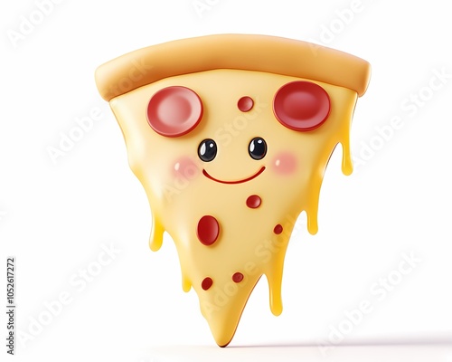 happy pizza slice with pepperoni toppings
