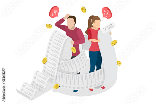 3D Isometric Flat  Illustration of Family Budget , Managing Home Finances