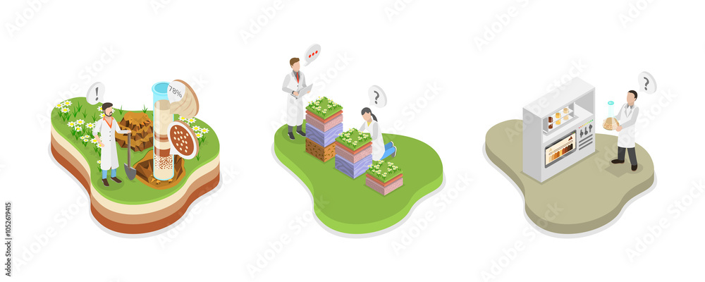 Fototapeta premium 3D Isometric Flat Illustration of Soil Analysis , Controlling Earth Pollution