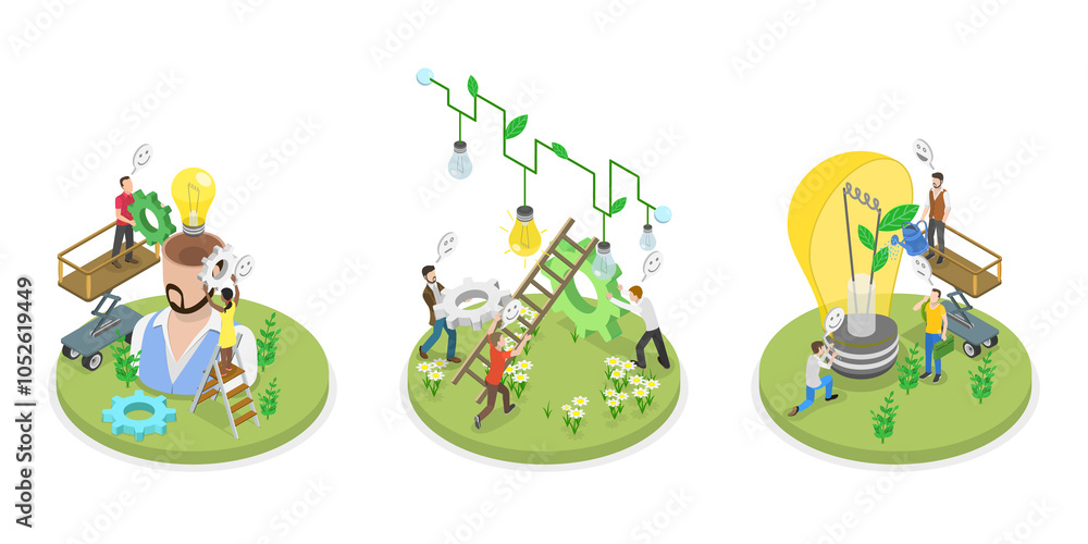 Fototapeta premium 3D Isometric Flat Illustration of Effective Smart And Green Solutions, Sustainable Project Development