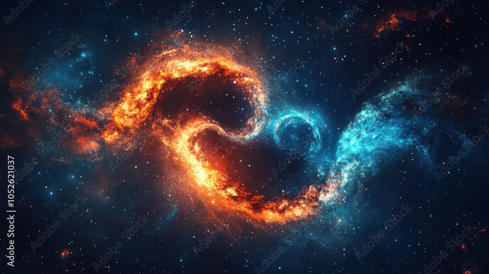 Obraz premium Cosmic scene featuring stars and galaxies swirling into an infinity shape, illustrating the vastness and mystery of the universe.