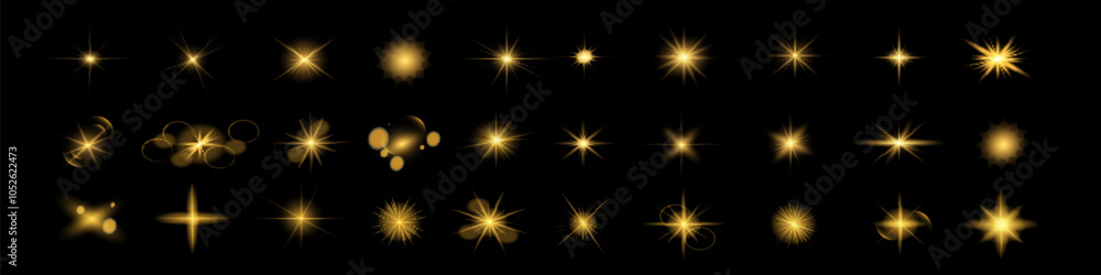 Glow isolated yellow transparent starlight effect set, lens flare, explosion, line, sun flash, glitter, spark and stars. Abstract special effect element design. Shine ray Glow isolated yellow transparent starlight effect set, lens flare, explosion, line, sun flash, glitter, spark and stars. Abstract special effect element design. Shine ray