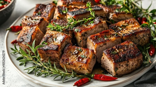 Grilled Meat Cubes with Herbs and Spices