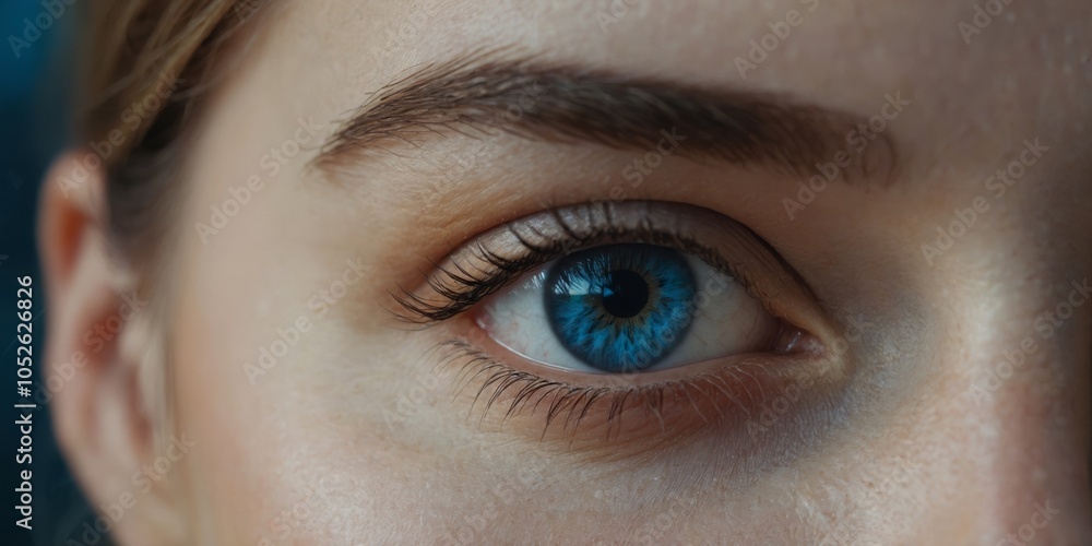 Fototapeta premium Woman's blue eyes Ophthalmology and beauty concept Close-up view for wallpaper, poster, banner, ad.