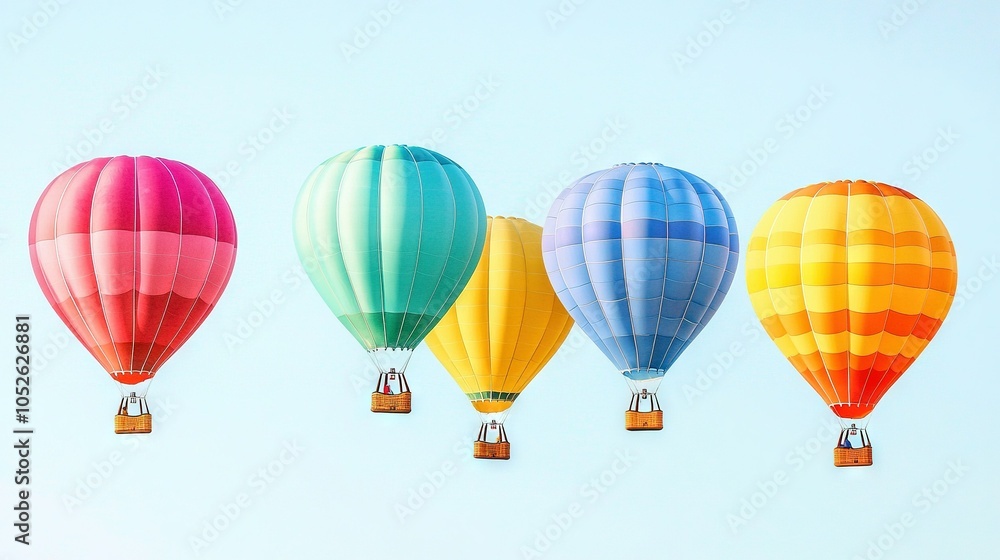 Obraz premium A group of colorful hot air balloons flying against a light blue sky