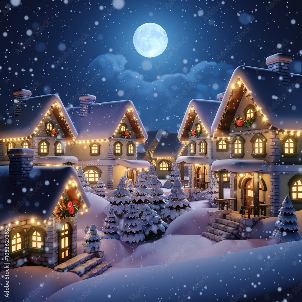 a 3D snowy Christmas village a 3D snowy Christmas village