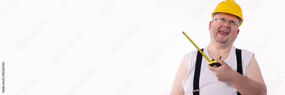 A Cheerful Construction Worker holding a Measuring Tape, illustrating joy in their craft A Cheerful Construction Worker holding a Measuring Tape, illustrating joy in their craft