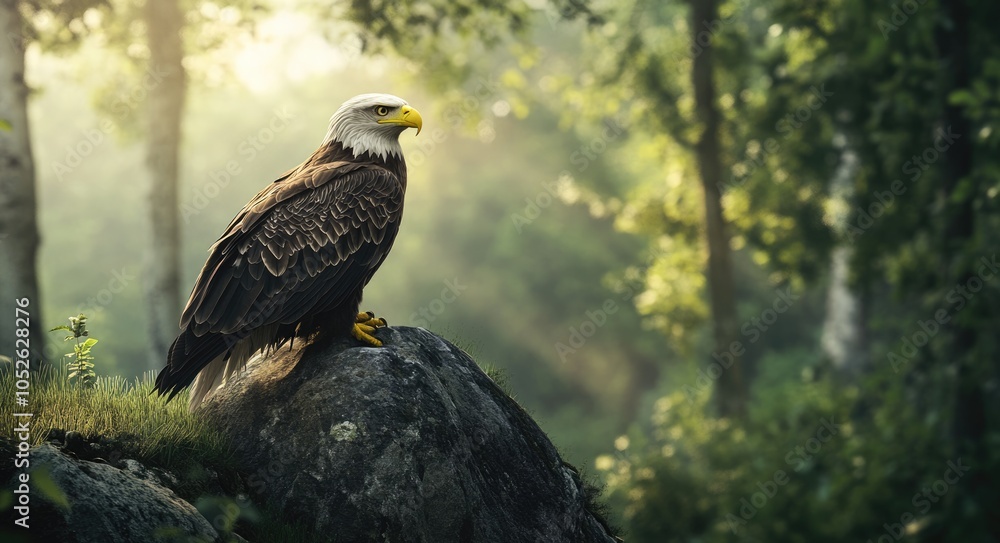 Majestic Hawk Soaring Over a Rocky Forest Landscape Majestic Hawk Soaring Over a Rocky Forest Landscape
