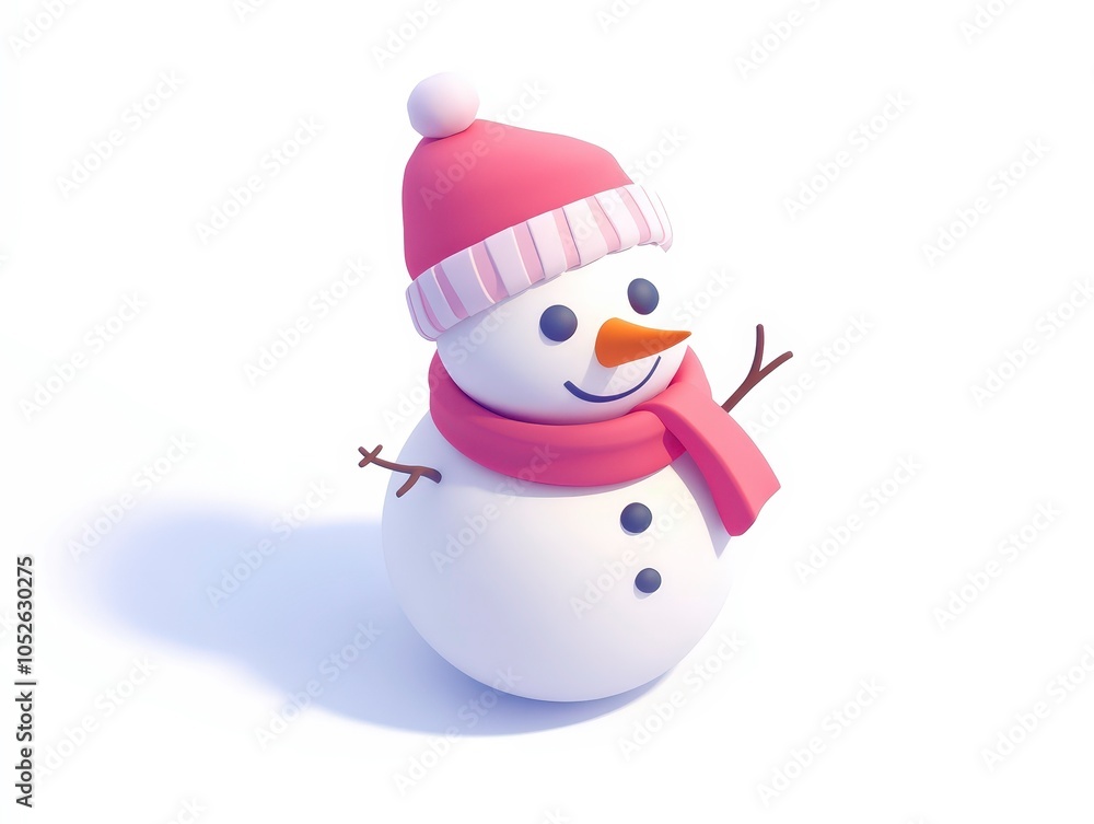 Charming snowman wearing scarf and hat in high fidelity Charming snowman wearing scarf and hat in high fidelity