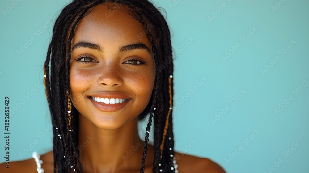 A Beautiful Young Girl Smiling with Braided Hair and Natural Charm A Beautiful Young Girl Smiling with Braided Hair and Natural Charm
