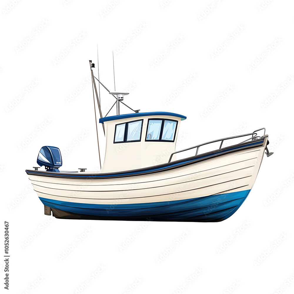 A colorful fishing boat with a sleek design, perfect for marine and nautical themed projects or illustrations. A colorful fishing boat with a sleek design, perfect for marine and nautical themed projects or illustrations.
