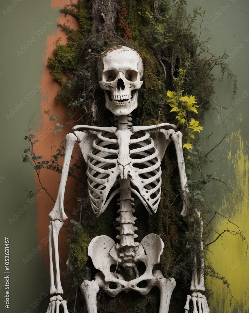 Disintegrating Skeleton Emerging from Overgrown Foliage Evoking Nature s Reclamation of the Unnatural. Disintegrating Skeleton Emerging from Overgrown Foliage Evoking Nature s Reclamation of the Unnatural.