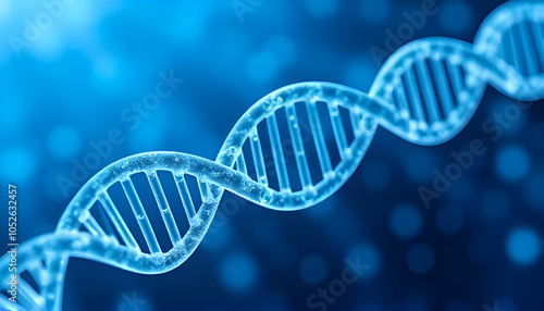 Transparent detailed DNA strand on modern scientific technology blue illustration background, dna background