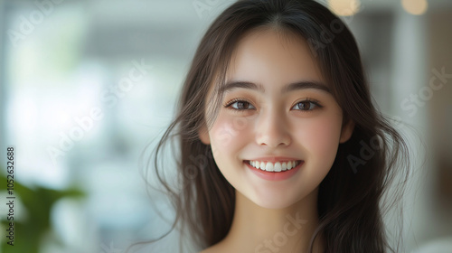 young woman with a bright smile and long dark hair Free Download young woman with a bright smile and long dark hair - GFXLoad