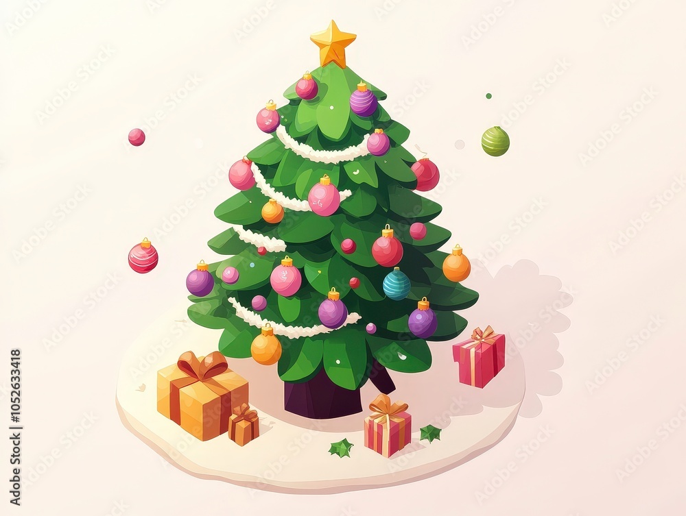 Naklejka premium Vibrant christmas tree adorned with festive ornaments