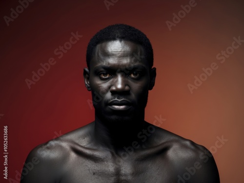 Creative image of African man with strong lighting contrast and red background.