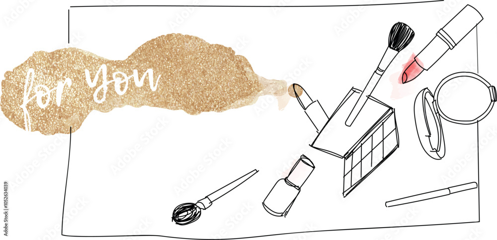 a drawing showing a set of cosmetics - vector illustration