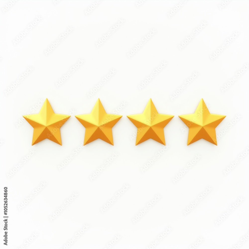 Four star rating review icon, golden 4 stars in a row, isolated on white transparent background Four star rating review icon, golden 4 stars in a row, isolated on white transparent background