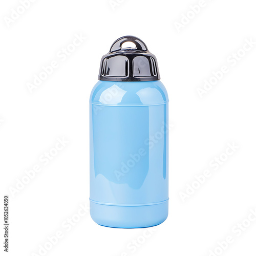 Stylish blue thermos bottle ideal for outdoor activities, keeping drinks hot or cold while ensuring sleek and convenient travel. photo