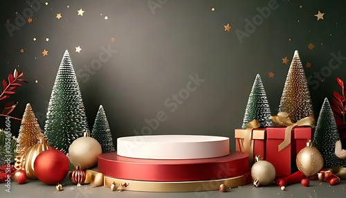 christmas new year themed background designs podiums product display festive decorative objects vector illustration style