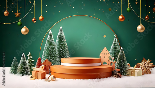 christmas new year themed background designs podiums product display festive decorative objects vector illustration style