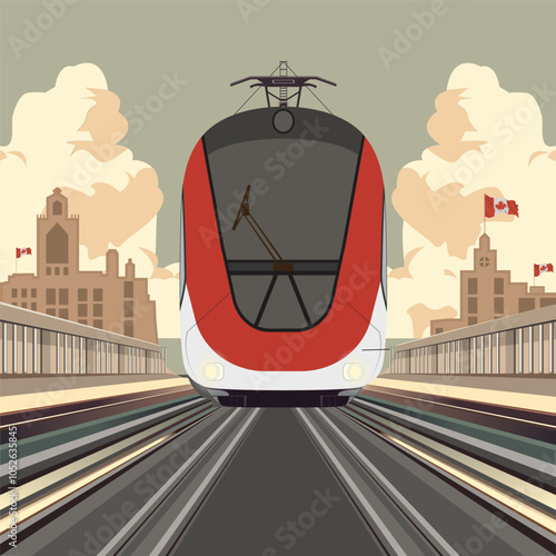 Photography Modern Tram on Canadian Railway  A Cityscape View