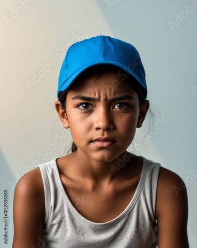 Young Girl with Determined Look Wearing a Cap.