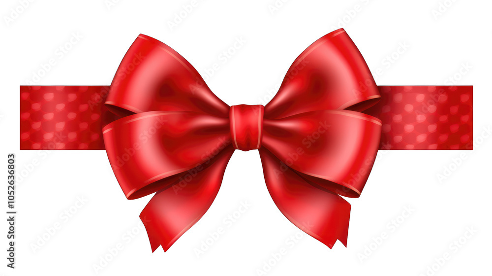 A vibrant red bow with a polka dot ribbon, often used for gifts A vibrant red bow with a polka dot ribbon, often used for gifts