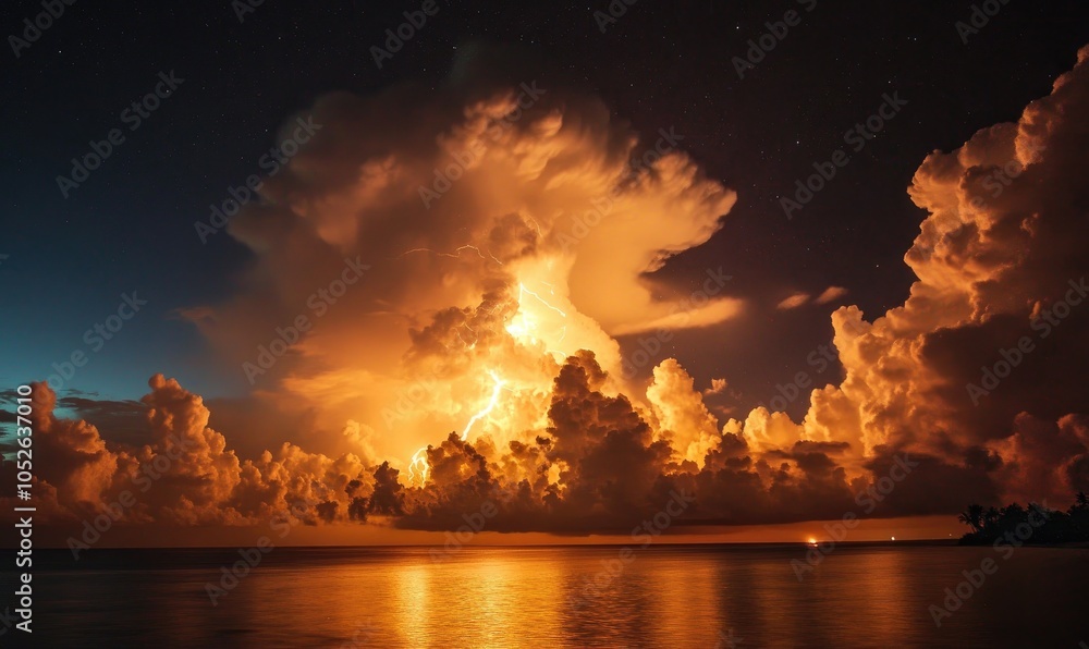 Lightning Strikes Over the Ocean During a Dramatic Sunset