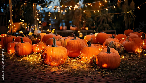 fairy lights adorn pumpkins outdoor halloween party surrounded warm festive decorations everywhere nearby