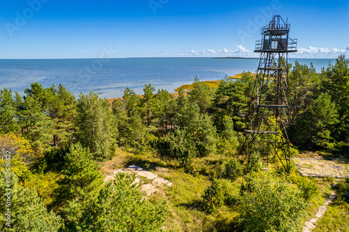 Aerial view of Saare Nina peninsula on Hiiumaa island in Estonia, Summer 2024 and its surroundings photo