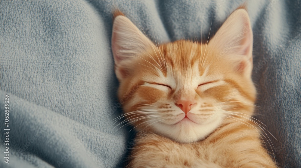 A sleepy orange kitten resting peacefully on a soft blanket in a cozy environment A sleepy orange kitten resting peacefully on a soft blanket in a cozy environment