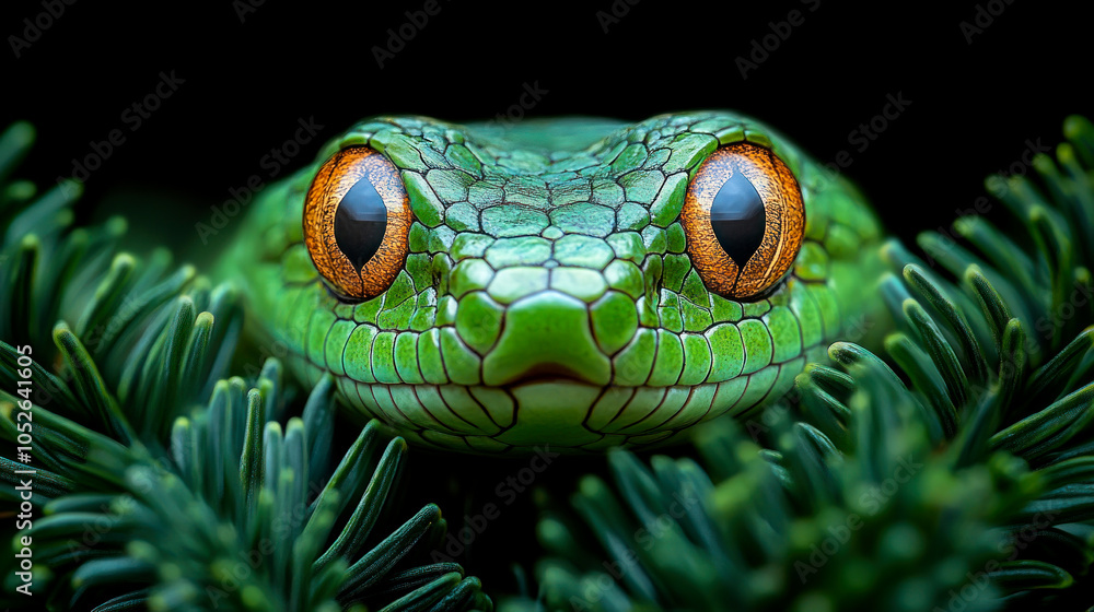 Fototapeta premium Green snake head close-up